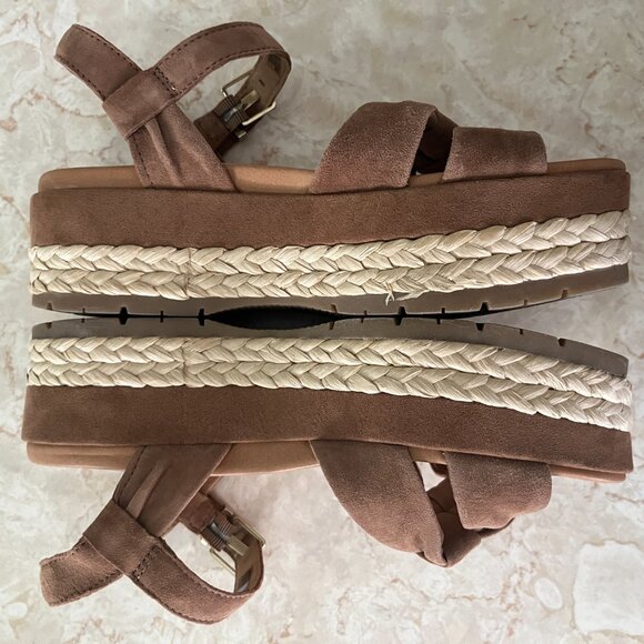 UGG Sz 8 Trisha Chestnut Suede Platform Sandal Jute Sole - Picture 6 of 11